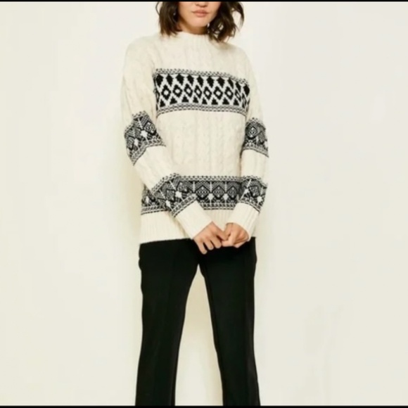 Line & Dot Montana Faire Isle Sweater Cream/Black Size S - NWT - Picture 1 of 16